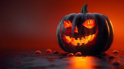 Spooky Jack O Lantern Halloween Pumpkin with Glowing Eyes and Firey Inside on Transparent Background
