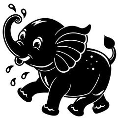 Fototapeta premium Vector Illustration of a Baby Elephant playing in water