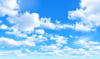 A brilliant blue sky dotted with fluffy white clouds creating a serene and uplifting atmospheric perspective on a clear day