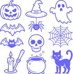 Spooky Season Icon Set A Festive Collection of Mystical Symbols and Whimsical Horrors for Celebrations