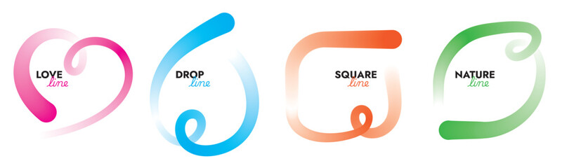 Line Rainbow Frame Set, Pattern Shapes, Colorful Abstract Background, 3D Wave Gradient, Vector illustration.