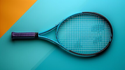 Futuristic Tennis Racquet Displayed Artistically on a Colorful Background