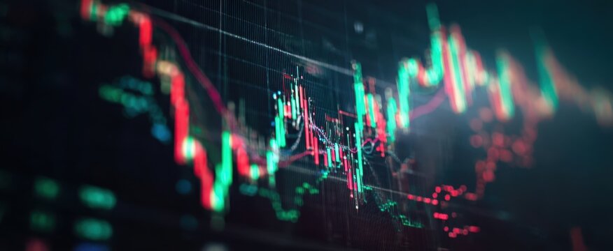 The Candlestick Stock Market Chart Showing Volatile Trading Activity with Neon Glow