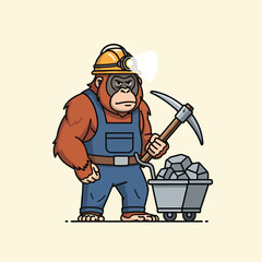 Orangutan Miner Cartoon Illustration of a Hardworking Ape