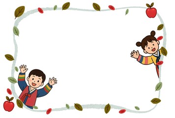 한복,테두리,메모,메세지,카드,아이들,추석,명절,가을,그림,만화,삽화