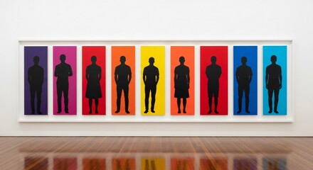 Modern Art Display Vibrant Silhouettes on Colorful Panels
