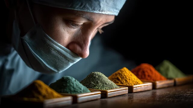 Professional Chef Sniffing Spices Exploring Culinary Secrets
