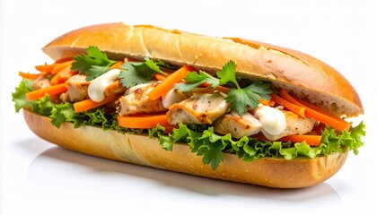 Delicious Chicken Sandwich with Fresh Vegetables on White