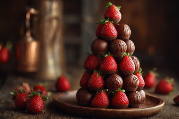 Chocolate Covered Strawberries in a Stylish Tower Arrangement