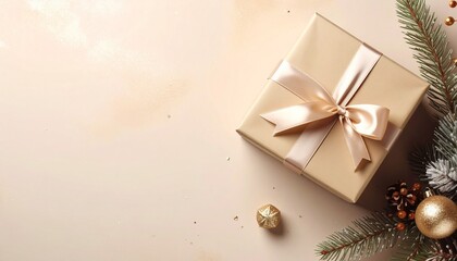 ベージュのプレゼントボックス、クリスマスプレゼント