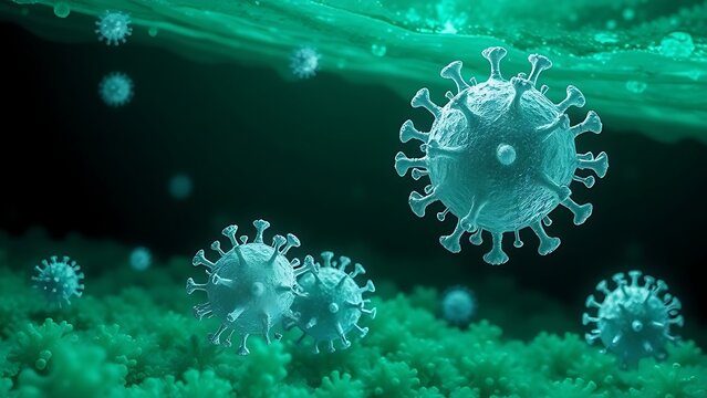 Enormous crystalline virus structures lie dormant within emerald algae, their geometry suggesting hidden power.