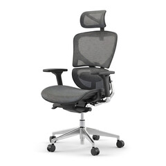 Fototapeta premium High-back ergonomic mesh office chair isolated on a white background, designed for posture support and workplace comfort