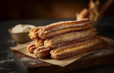 Close-up of crispy churros coated with sugar – pan dulce mexicano