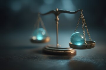 Balanced Scales with Glass Orbs in Soft Focus Background Light