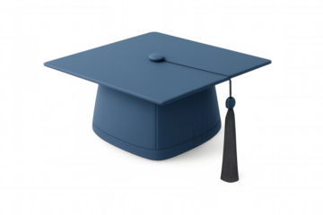 Graduating blue cap with black tassel, representing academic achievement against transparent backdrop, highlighting educational milestone
