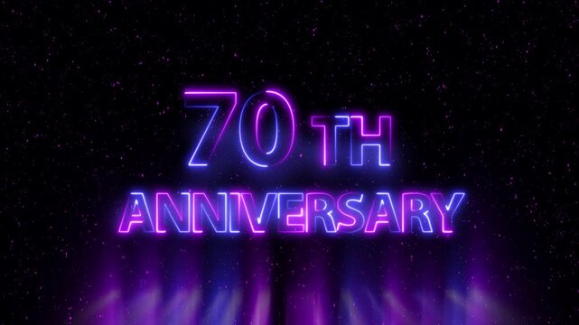 Congratulations on 70th Anniversary 4k video, neon glowing text animation on Luxury background.  Greeting text 70 anniversary Luxury celebration motion animation. neon lighting happy anniversary text
