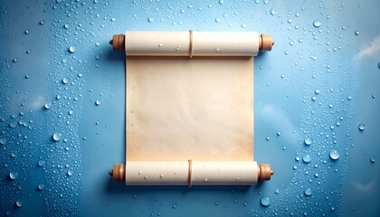 Ancient Scroll on Water Droplets Background with Copyspace for Text