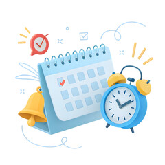 Calendar and alarm clock isolated on a transparent background
