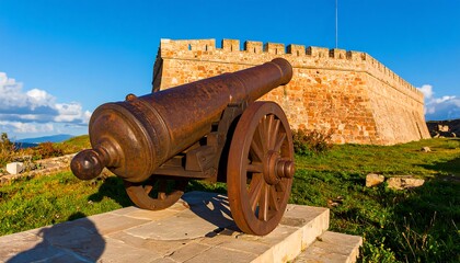 Rusty cannon at a fortress on a hill