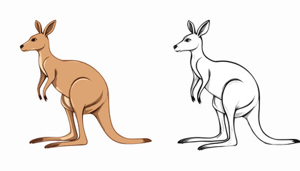 Kangaroo Clipart with Colored and Outline Versions | Wildlife Drawing Templates for Kids and Crafts