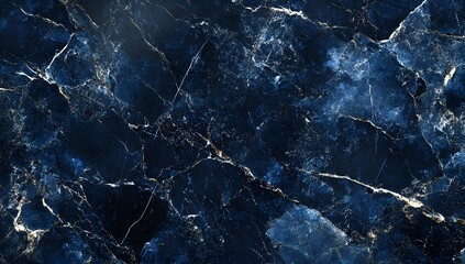Obraz premium Dark blue marble background with swirling intricate white and gray patterns.
