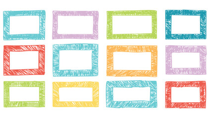 Hand drawn colorful rectangular frames with scribbled borders rectangles