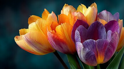 Vibrant multicolored tulips with textured petals flowers floral