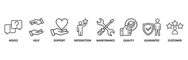 Fototapeta premium After-sales service icon set vector illustration for advice, help, support, satisfaction, maintenance, quality, guarantee, customer�