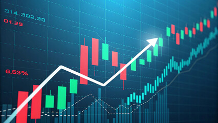 Digital Stock Market Candlestick Graph Trading and Investment Chart with Upward Trend