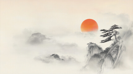 Landscape with sunrise in korea or asia backgroud template
