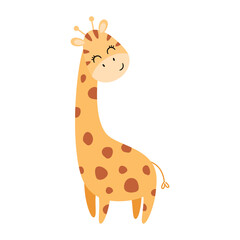 Fototapeta premium Cute giraffe clipart. Jungle, safari, tropical animal design. Isolated vector illustration