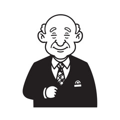 Old person in formal suit black and white vector illustration portrait elegant classic digital artwork
