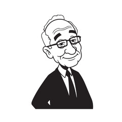 Old person in formal suit black and white vector illustration portrait elegant classic digital artwork