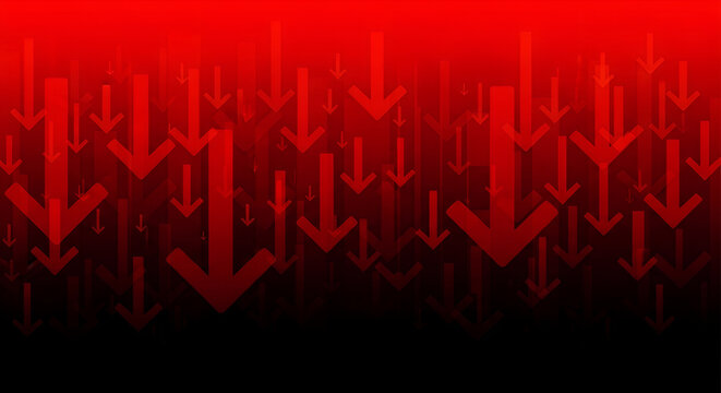 red alarming graph arrow down, stock market crash financial crisis background