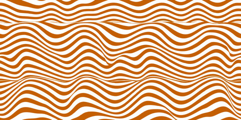 Abstract seamless wavy orange and white stripes pattern with optical illusion effect