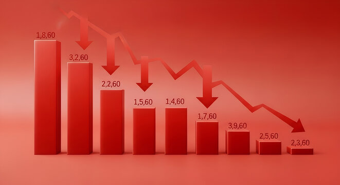 red downward trending graph arrow, stock market crash financial loss