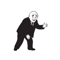 Old person in formal suit black and white vector illustration portrait elegant classic digital artwork