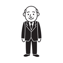 Old person in formal suit black and white vector illustration portrait elegant classic digital artwork