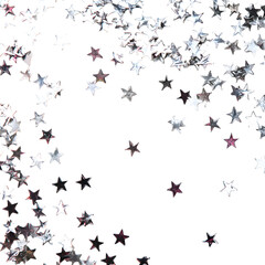 Fototapeta premium Festive background. Shining stars on white backgroun. Christmas. Wedding. Birtday. Happy woman's day. Mohers Day. Valentine's Day.Flat lay, top view, copy sace.