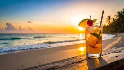 Sunset cocktail on tropical beach