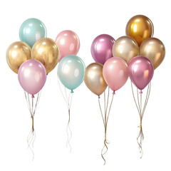 Pastel and metallic balloons isolated on a transparent background
