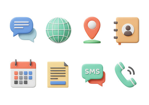 3d icon of collection of communication and business icons isolated on transparent background