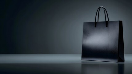 Sleek black shopping bag stands out against a dramatic dark gray backdrop.