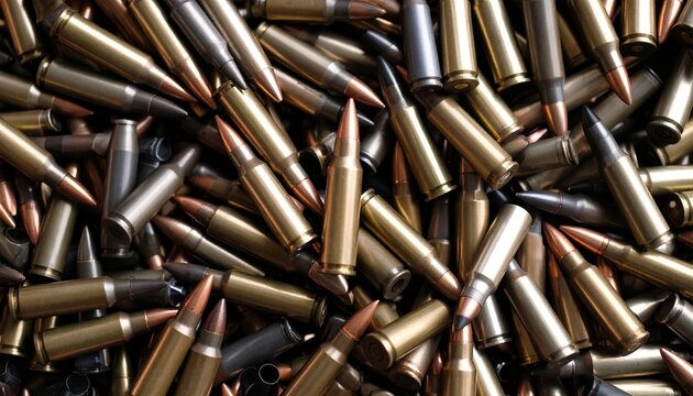 Pile of assorted bullet ammunition, a powerful visual statement on security, force
