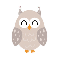 Cute cartoon owl clipart in pastel colors. Woodland bird character design. Vector illustration.