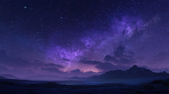 Neon Purple Alien Desert Night Sky Panorama Sci Fi Horizon Minimalist Futuristic Landscape Starry Cosmic Environment Map HDRI. - Powered by Adobe
