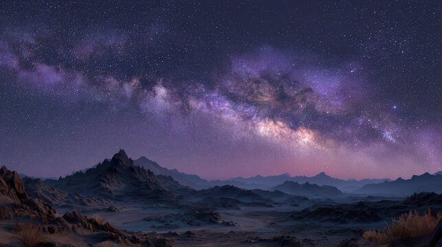 Neon Purple Alien Desert Night Sky Panorama Sci Fi Horizon Minimalist Futuristic Landscape Starry Cosmic Environment Map HDRI.