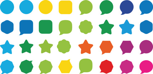 Collection of colorful speech bubbles and star shapes