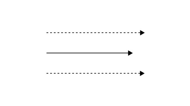 Black straight arrows animation. Reveal and hide animation of solid, dashed, and dotted arrows. Isolated on a white background. Glowing arrow animated . 4k video motion graphic animation.