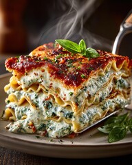 Delicious Layered Spinach Lasagna with Cheese and Fresh Herbs